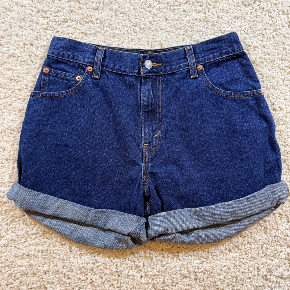 Levis 550 Relaxed Fit High Waisted Dark Wash Denim Shorts 10 Mom Vintage